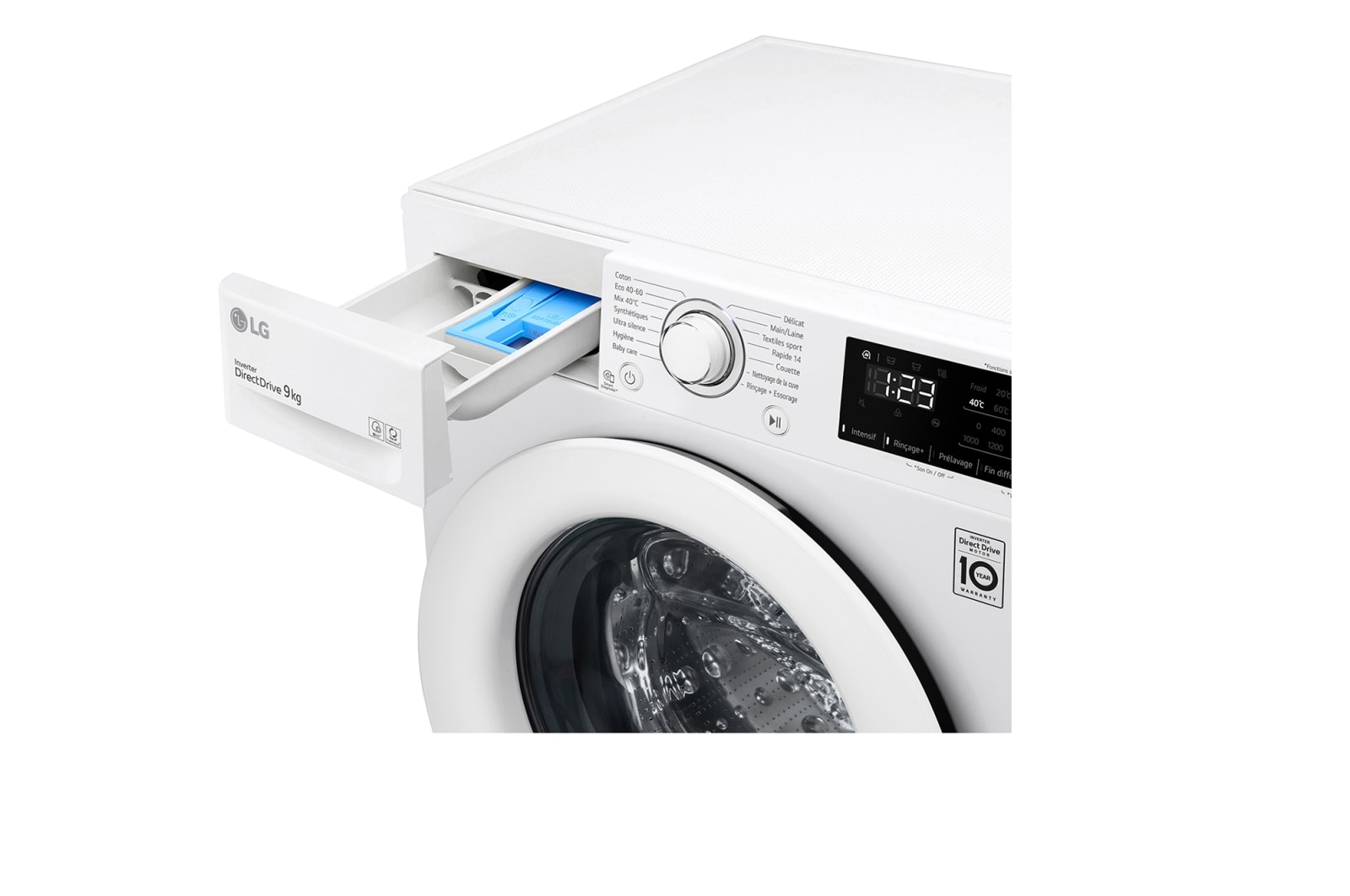 LG Lave-linge 9 kg - 68L | AI Direct Drive™ | Moteur Direct Drive™ garanti 10 ans, LG F94V33WH