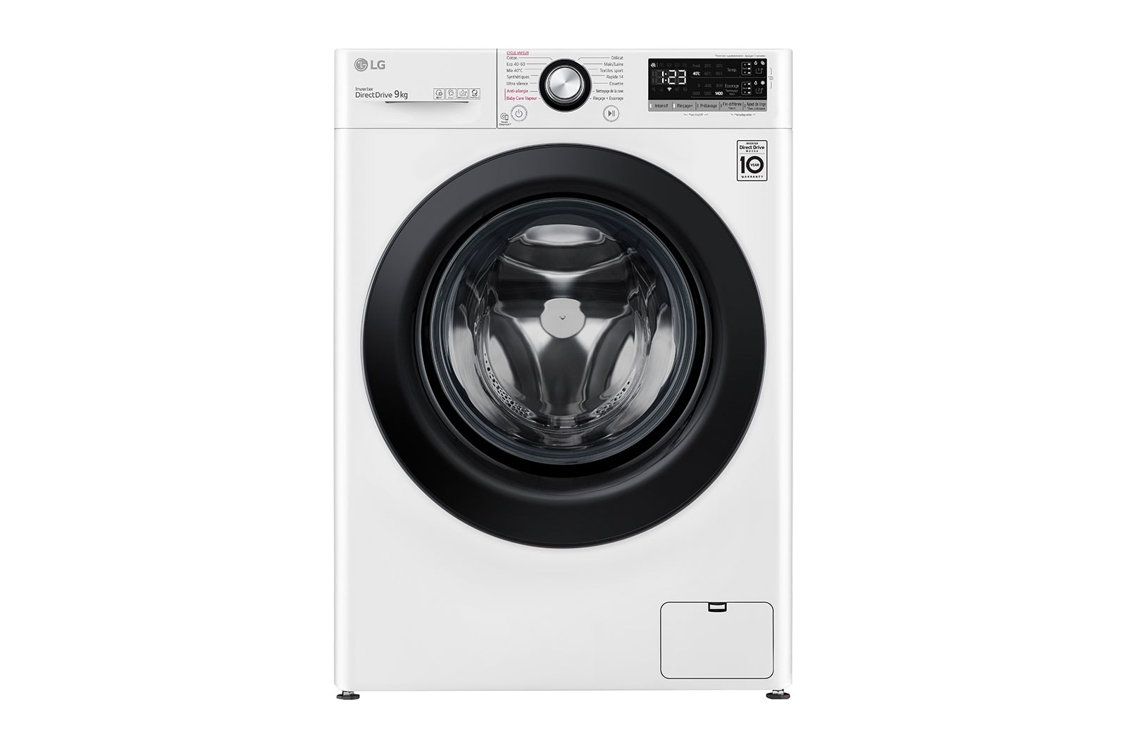 Vue avant de Lave-linge 9kg - 68L | Moteur intelligent AI Direct Drive™ garanti 10 ans | Dosage automatique ezDispense™ LG F94V35WHSA