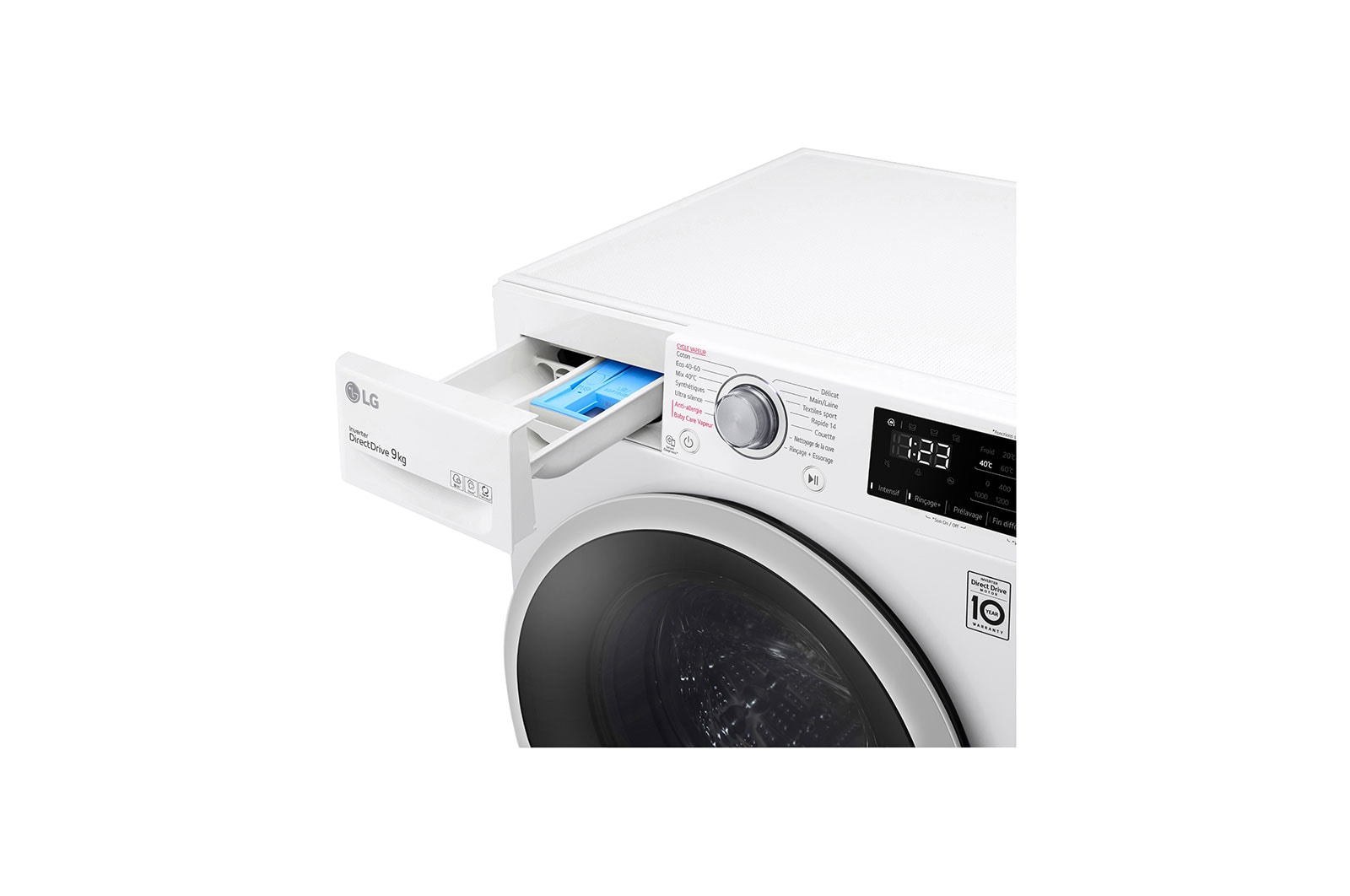 LG Lave-linge 9 kg - 68L | AI Direct Drive™ | Moteur Direct Drive™ garanti 10 ans, LG F94V37WHS
