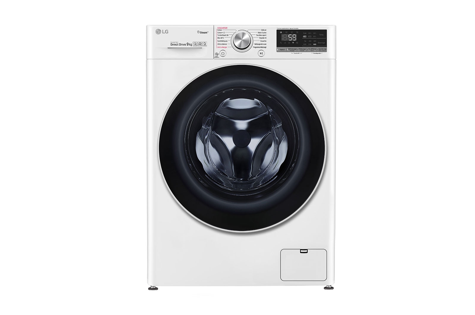 Vue avant de Lave-linge 9 KG - 68L | 6 Motion Direct Drive™ | Moteur Direct Drive™ garanti 10 ans | AI DD | Steam &#43; | 54/71dB | A&#43;&#43;&#43;(-40%)  LG F94V71WHS