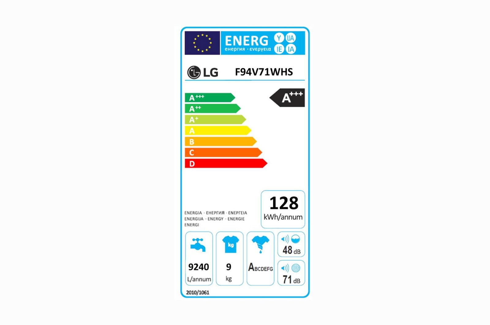 LG Lave-linge 9 KG - 68L | 6 Motion Direct Drive™ | Moteur Direct Drive™ garanti 10 ans | AI DD | Steam + | 54/71dB | A+++(-40%) , LG F94V71WHS