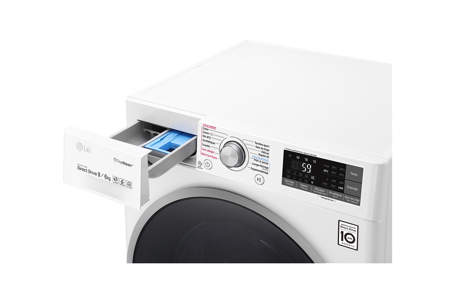 LG Lavante-séchante 9/6 KG | TrueSteam™ | EcoHybrid | 6 Motion Direct Drive™ | Wi-Fi | Smart Diagnosis™ | Moteur Direct Drive™ garanti 10 ans, LG F964J71WRH
