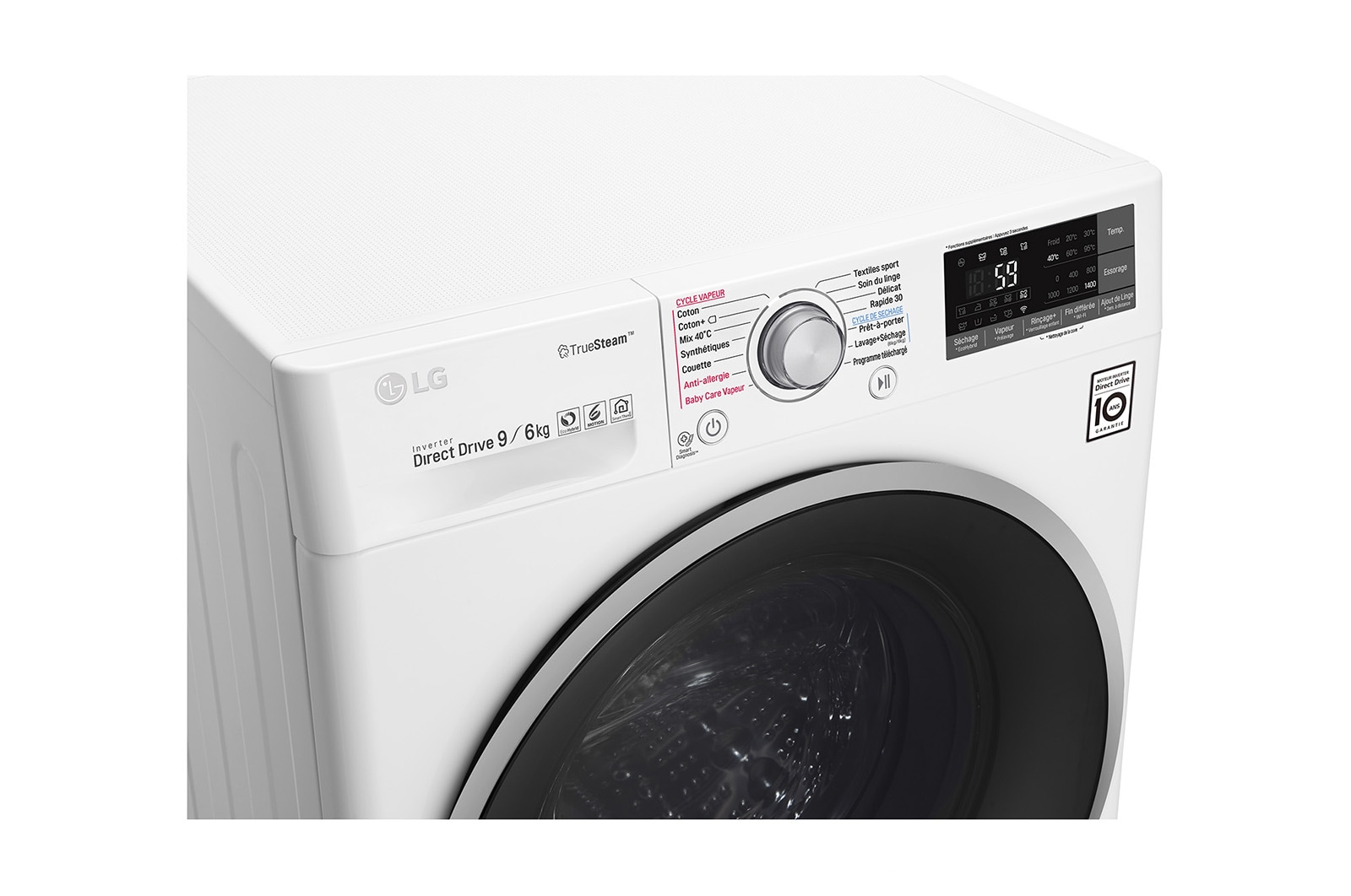 LG Lavante-séchante 9/6 KG | TrueSteam™ | EcoHybrid | 6 Motion Direct Drive™ | Wi-Fi | Smart Diagnosis™ | Moteur Direct Drive™ garanti 10 ans, LG F964J71WRH