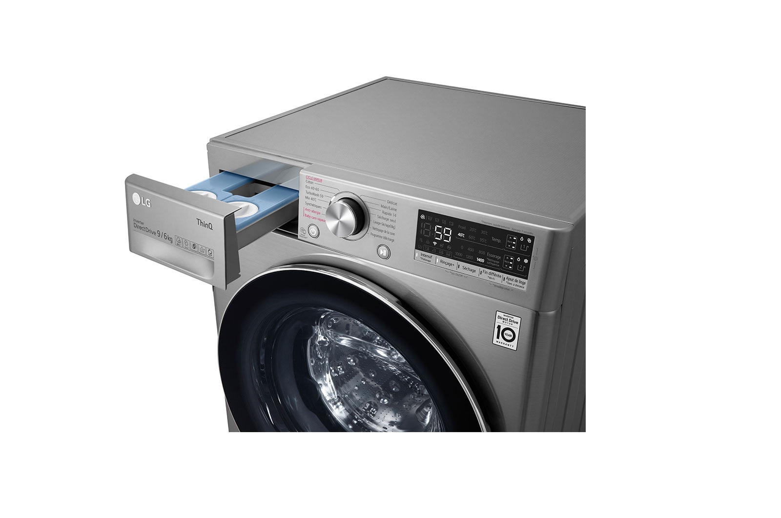 LG Lavante-séchante 9/6 kg - 68L | AI Direct Drive™ | Dosage automatique | Moteur Direct Drive™ garanti 10 ans, LG F964V52IRSA