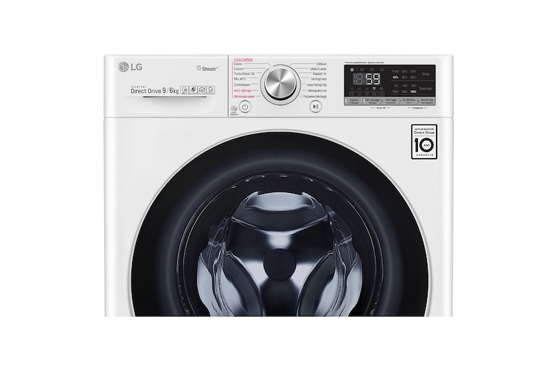 LG Lavante-séchante 9/6 KG - 68L | 6 Motion Direct Drive™ | Moteur Direct Drive™ garanti 10 ans | TurboWash™ | AIDD™ | Steam+™ | 52/71dB | A, LG F964V71WRH