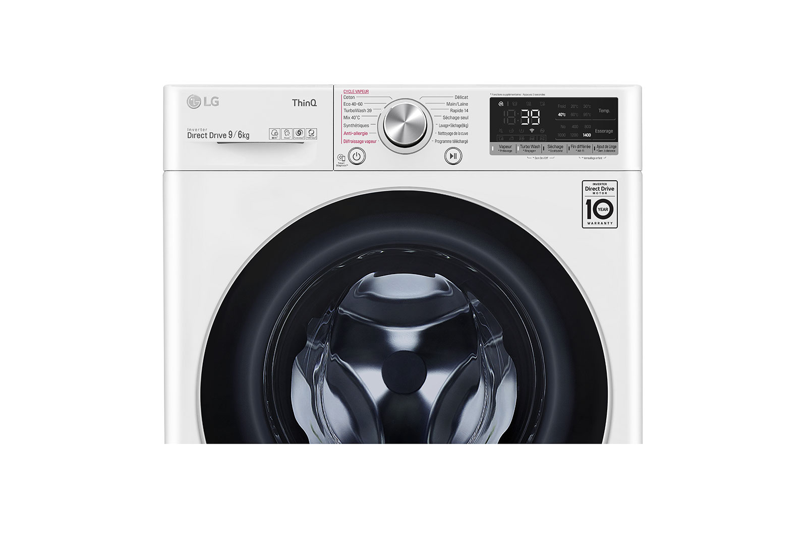 LG Lavante-séchante 9/6 KG - 68L | 6 Motion Direct Drive™ | Moteur Direct Drive™ garanti 10 ans | TurboWash™ 360° | AIDD™ | Steam™ | 52/71dB | E, LG F964V71WRHT