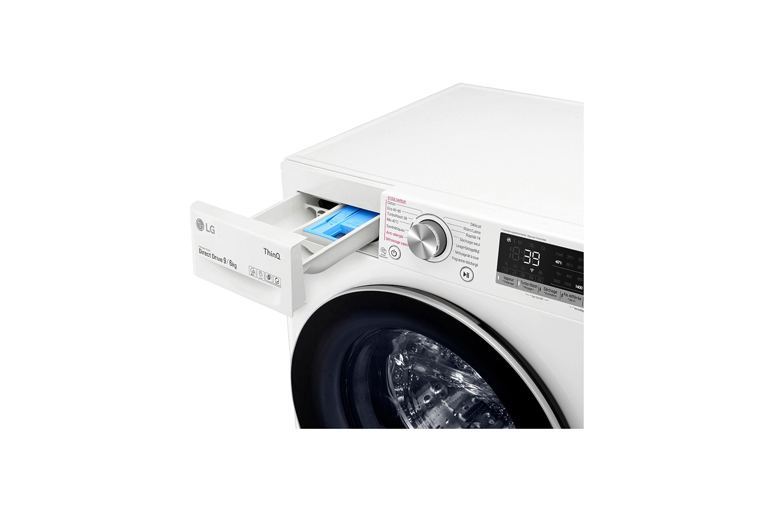 LG Lavante-séchante 9/6 KG - 68L | 6 Motion Direct Drive™ | Moteur Direct Drive™ garanti 10 ans | TurboWash™ 360° | AIDD™ | Steam™ | 52/71dB | E, LG F964V71WRHT