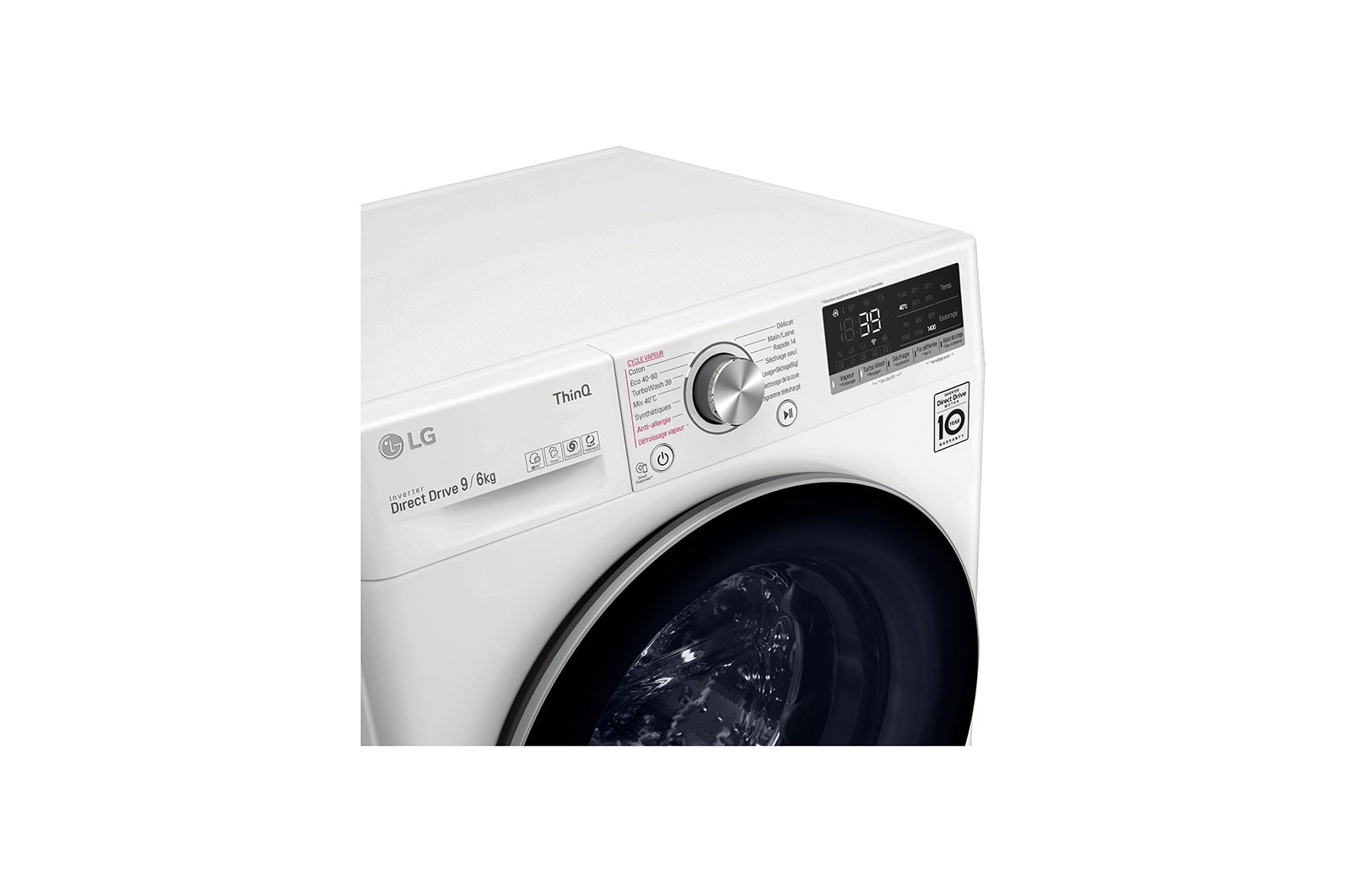 LG Lavante-séchante 9/6 KG - 68L | 6 Motion Direct Drive™ | Moteur Direct Drive™ garanti 10 ans | TurboWash™ 360° | AIDD™ | Steam™ | 52/71dB | E, LG F964V71WRHT