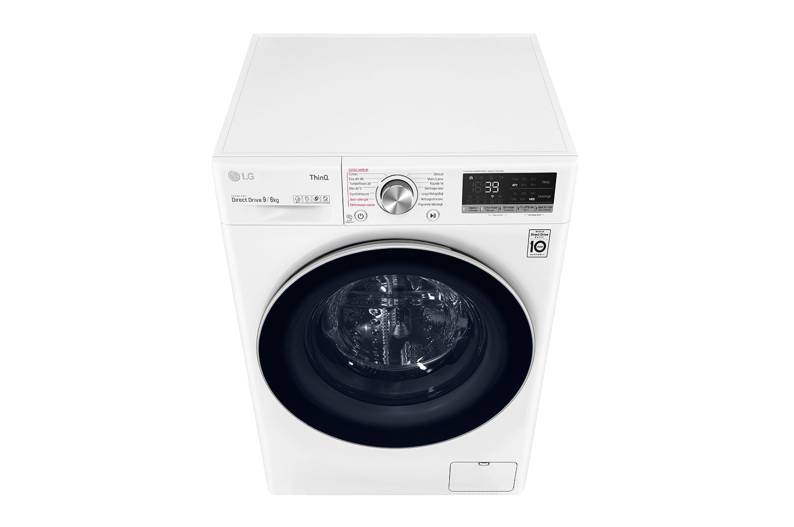 LG Lavante-séchante 9/6 KG - 68L | 6 Motion Direct Drive™ | Moteur Direct Drive™ garanti 10 ans | TurboWash™ 360° | AIDD™ | Steam™ | 52/71dB | E, LG F964V71WRHT