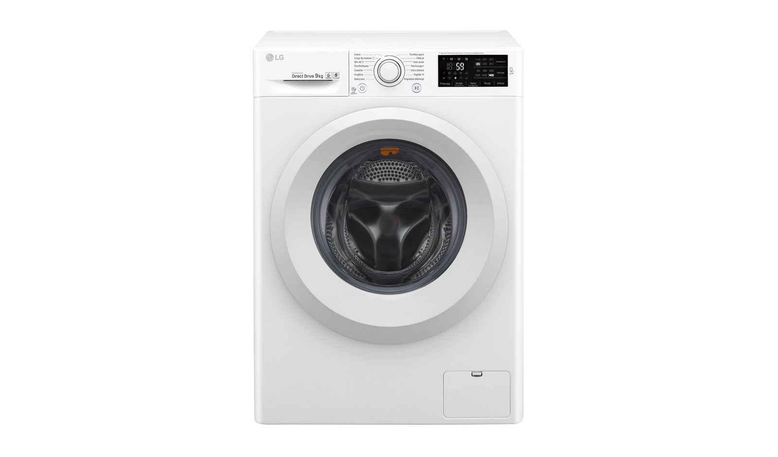 Vue avant de Lave-Linge 9KG  |1400 tours | Turbo Wash™ |  6 Motion Direct Drive™ | Smart Diagnosis™ | Moteur Direct Drive™ – Garanti 10 ans  LG FH4U2VFN3
