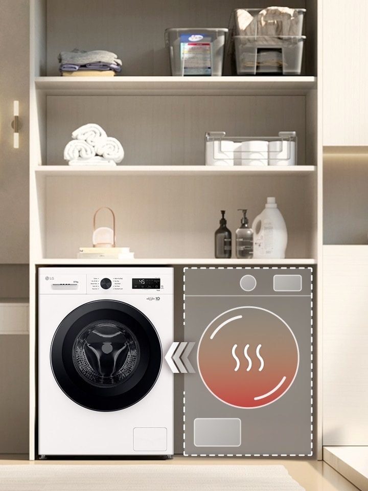 A dryer transitioning into a washer dryer combo to save space.