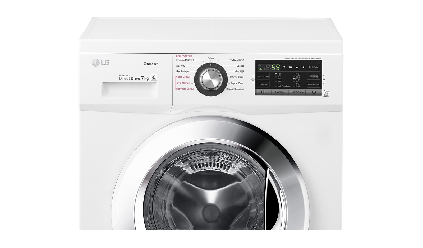 LG Lave-Linge 7KG | Moteur Direct Drive™ |  6 Motion Direct Drive™  | Steam | A+++-30%  | Smart Diagnosis™, LG F74G62WHS