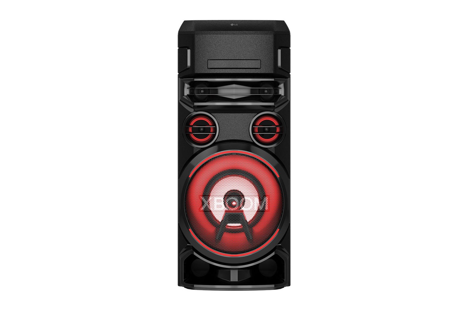 Vue avant de LG XBOOM | Système High Power | Bluetooth | Lecteur CD | Boomer 8’’ | Lumières multicolores | Fonctions DJ &amp; Karaoké LG ON7
