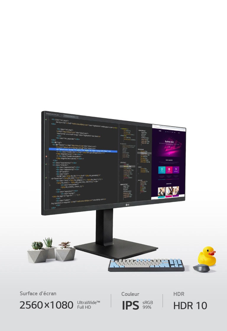 Les écrans UltraWide™ 2560x1080, dotés des technologies Full HD, IPS, sRGB 99% et HDR 10, vous offrent une grande surface de travail pour laisser libre cours à votre créativité