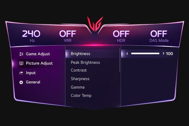 Image de réglage GUI de la Luminosité.