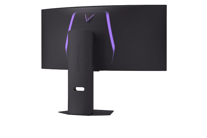 Vue arrière du Moniteur LG 34GX900A au fini sombre, détaillant les spécifications des ports avec deux ports HDMI™, DP, USB-C et une connexion USB.