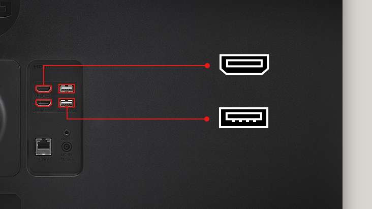 Une image montrant plusieurs ports derrière une vue zoomée d’écran d’ordinateur.