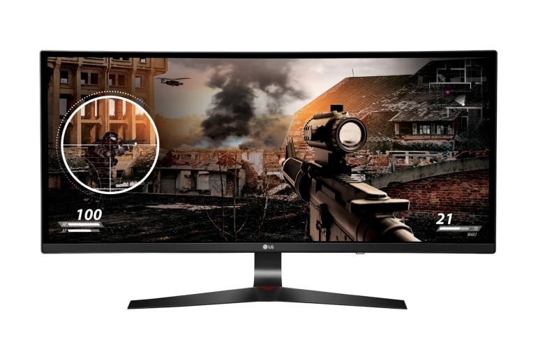 Vue avant de 34&#34; (86 cm) | Moniteur IPS 21/9 UltraWide™ incurvé | Résolution 2560x1080 | Tps réponse 5ms | Réduction de flou de mouvement 1 ms | HDMI (2), Display Port, USB 3.0 (3) LG 34UC79G-B