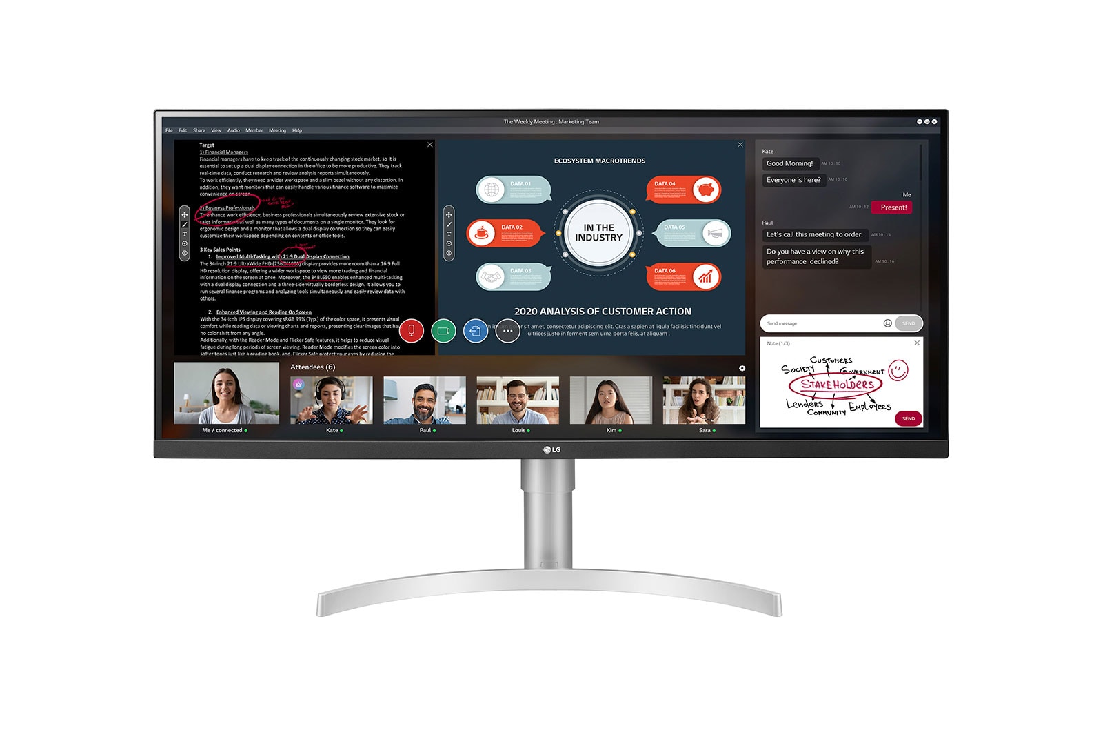 Vue avant de 34&#34; (86 cm) | Moniteur LED 21/9ème | Résolution FHD 2560 x 1080 LG 34WN650-W