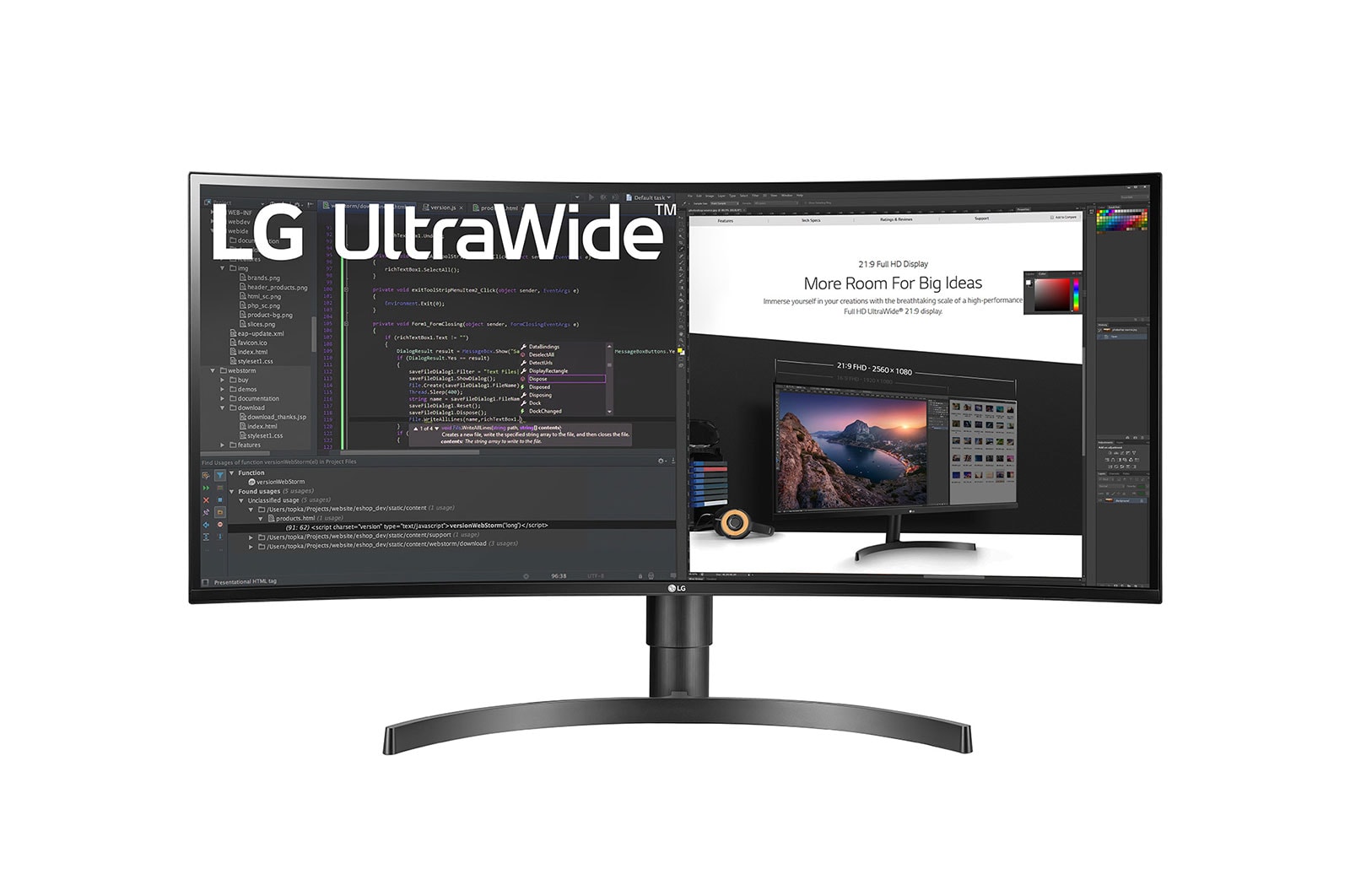 Vue avant de 34&#34; (86 cm) | UltraWide™ Moniteur incurvé LED IPS 21/9ème | Résolution UW QHD 3440 x 1440 LG 34WN80C-B