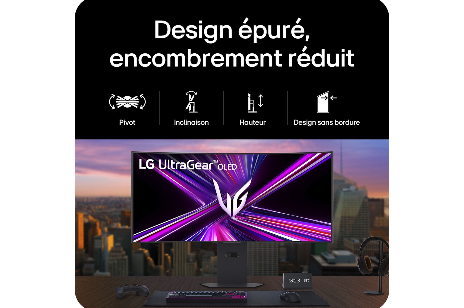 vue avant du moniteur avec le support en bas