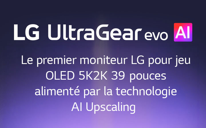 Het UltraGear™ evo AI-logo in een futuristische, neonverlichte ruimte.