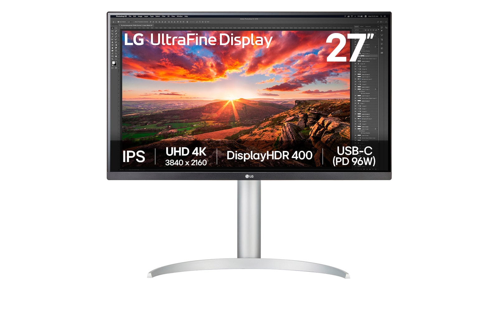 Vue avant de 27&#39;&#39; (68,4cm) | Moniteur IPS format 16:9 | Résolution UHD 3840 x 2160 LG 27UP850K-W