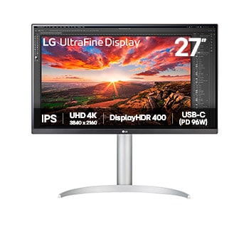 Vue avant de 27&#39;&#39; (68,4cm) | Moniteur IPS format 16:9 | Résolution UHD 3840 x 2160 LG 27UP850K-W