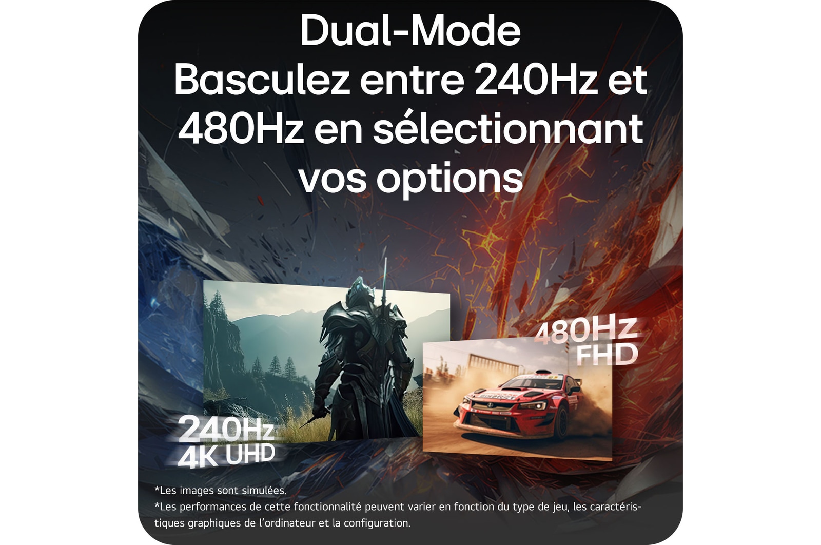 Dual-Mode Basculez entre 240Hz et 480Hz en sélectionnant vos options
