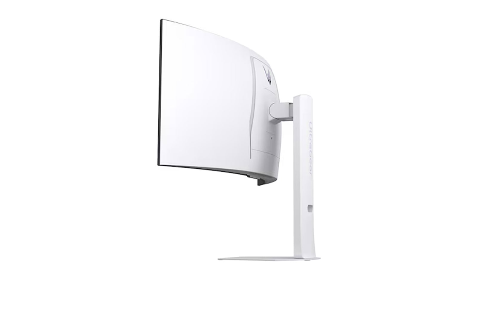 Vue arrière du Moniteur LG 34GX90SA au fini blanc, détaillant les spécifications des ports avec deux ports HDMI™, DP, USB-C et des connexions USB.