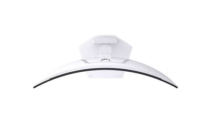 Moniteur LG 34GX90SA au fini blanc affichant les dimensions de l'écran incurvé, mesurant 784.1 mm de largeur, 358.3 mm de hauteur d'écran, 580.4 mm de hauteur totale et 291.8 mm de profondeur.