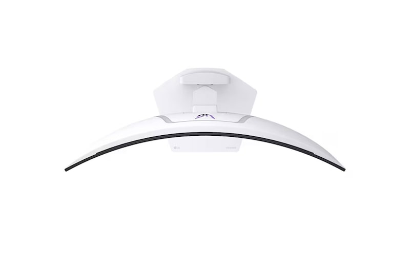 Moniteur LG 34GX90SA au fini blanc affichant les dimensions de l'écran incurvé, mesurant 784.1 mm de largeur, 358.3 mm de hauteur d'écran, 580.4 mm de hauteur totale et 291.8 mm de profondeur.