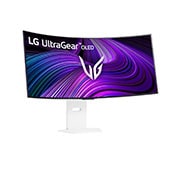 Vue arrière du Moniteur LG 39GX90SA au fini blanc, détaillant les spécifications des ports avec deux ports HDMI™, DP, USB-C et des connexions USB.