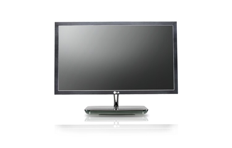 Vue avant de Moniteur LCD LED, 23 pouces (58cm) de 11.9mm d&#39;épaisseur, HDMI, déport des connectiques dans le pied. LG E2281VR-BN