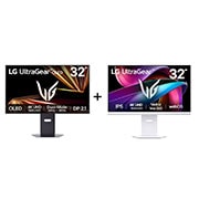 Vue avant de Pack | 32'' (79,9 cm) | Moniteur gaming OLED 16:9 + 32" (81cm) | Moniteur IPS  LG 32GX870A-B.32G810S