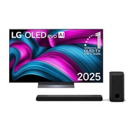 Vue avant du téléviseur LG OLED evo AI G5 4K Smart TV. L'emblème OLED numéro 1 mondial depuis 12 ans et le logo LG OLED evo AI 2025 apparaissent à l'écran.