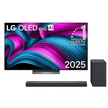  Vue avant du téléviseur LG OLED evo AI G5 4K Smart TV. L'emblème OLED numéro 1 mondial depuis 12 ans et le logo LG OLED evo AI 2025 apparaissent à l'écran.