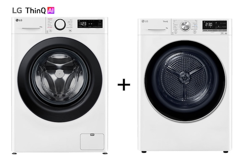 Vue avant de Pack | Lave-linge | 10kg | 6 Motion Direct Drive™ + Sèche-linge 9kg | A++ | Condenseur Autonettoyant LG F14R35WHS.RH9V51W