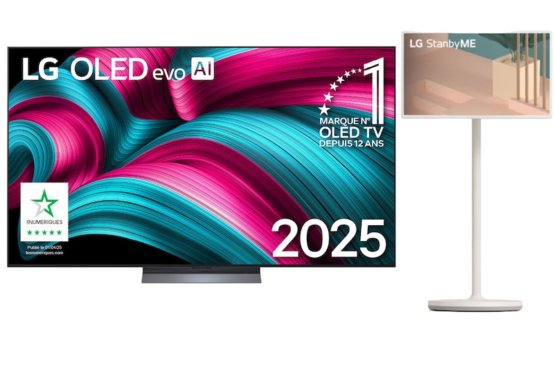 Vue avant du Pack 77 pouces (195 cm) LG OLED evo AI C5 4K Smart TV 2025 + Barre de son 27ART