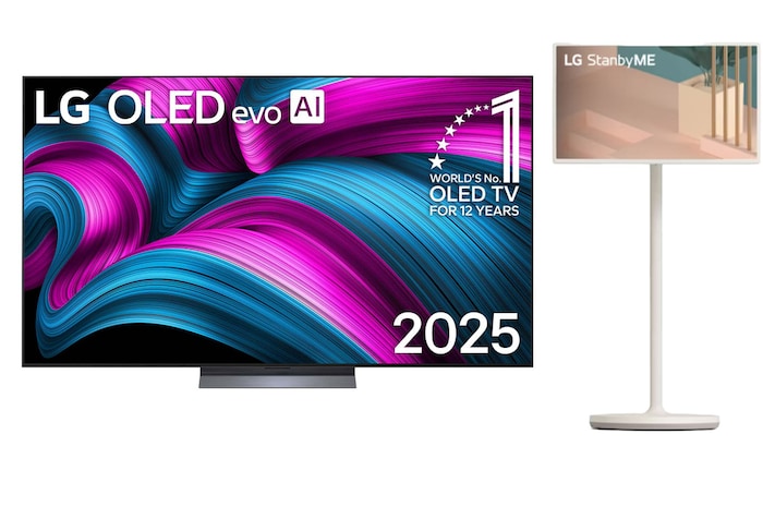 Vue avant du Pack 77 pouces (195 cm) LG OLED evo AI C5E 4K Smart TV 2025 + Barre de son 27ART