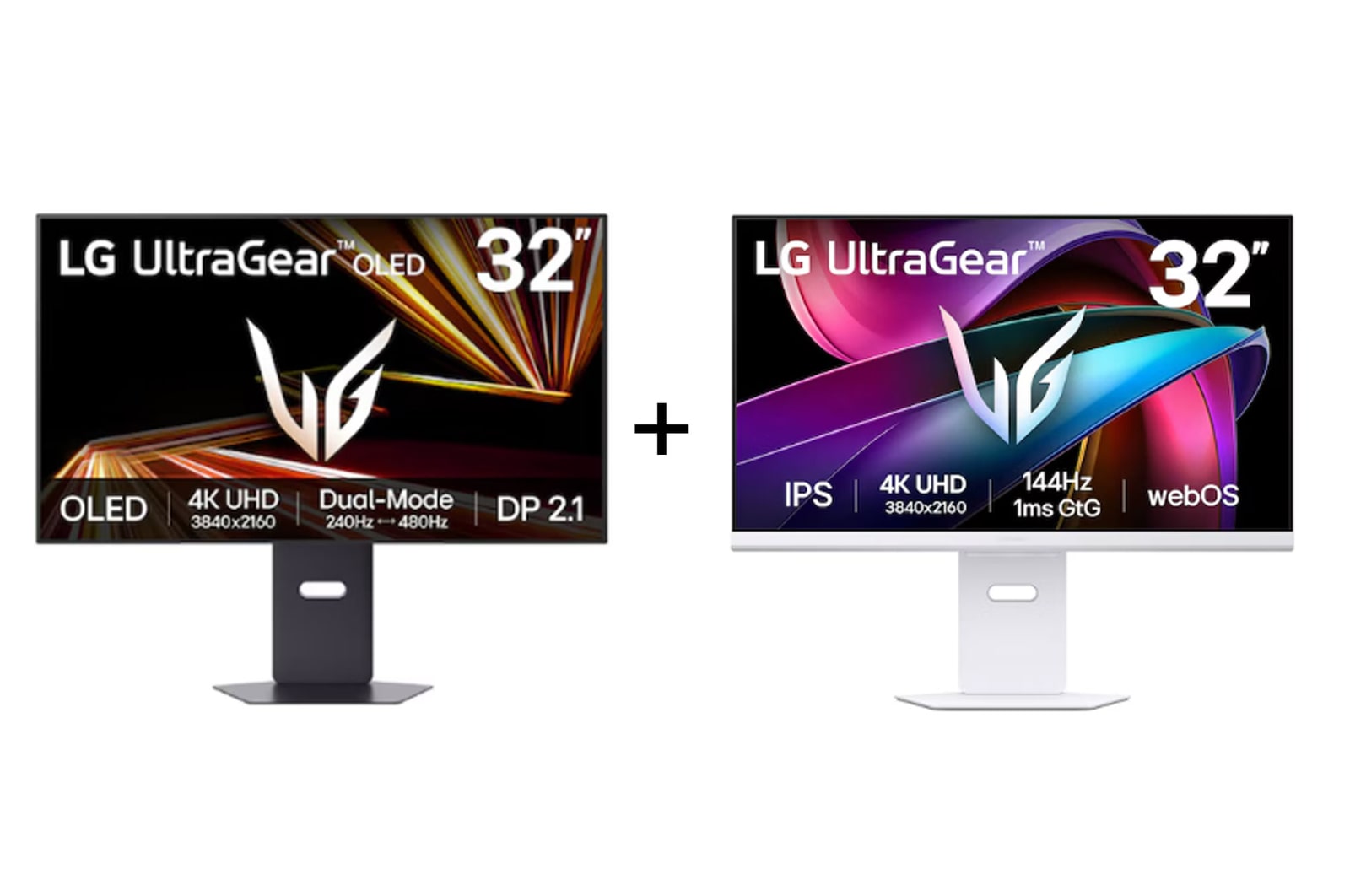 Vue avant de Pack | 32'' (79,9 cm) | Moniteur gaming OLED 16:9 + 32" (81cm) | Moniteur IPS  LG 32GX870A-B.32G810S
