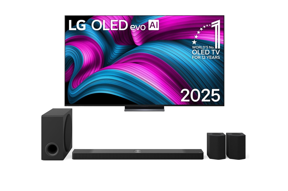 Vue avant du Pack 83 pouces (210 cm) LG OLED evo AI C5E 4K Smart TV 2025 + Barre de son S95TR