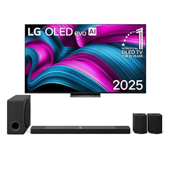 Vue avant du Pack 83 pouces (210 cm) LG OLED evo AI C5E 4K Smart TV 2025 + Barre de son S95TR