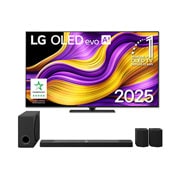 Vue avant de la Smart TV LG OLED evo AI G5 4K. L’emblème OLED numéro 1 dans le monde pendant 12 ans et le logo LG OLED evo AI 2025 sont à l’écran.