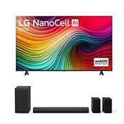 Vue de face du TV LG NanoCell, NANO80 avec le texte LG NanoCell, 2024, et le logo webOS Re:New Program à l’écran.