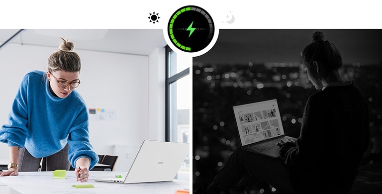 L’animation montre que l’utilisateur utilise le gram toute la journée sans le charger.