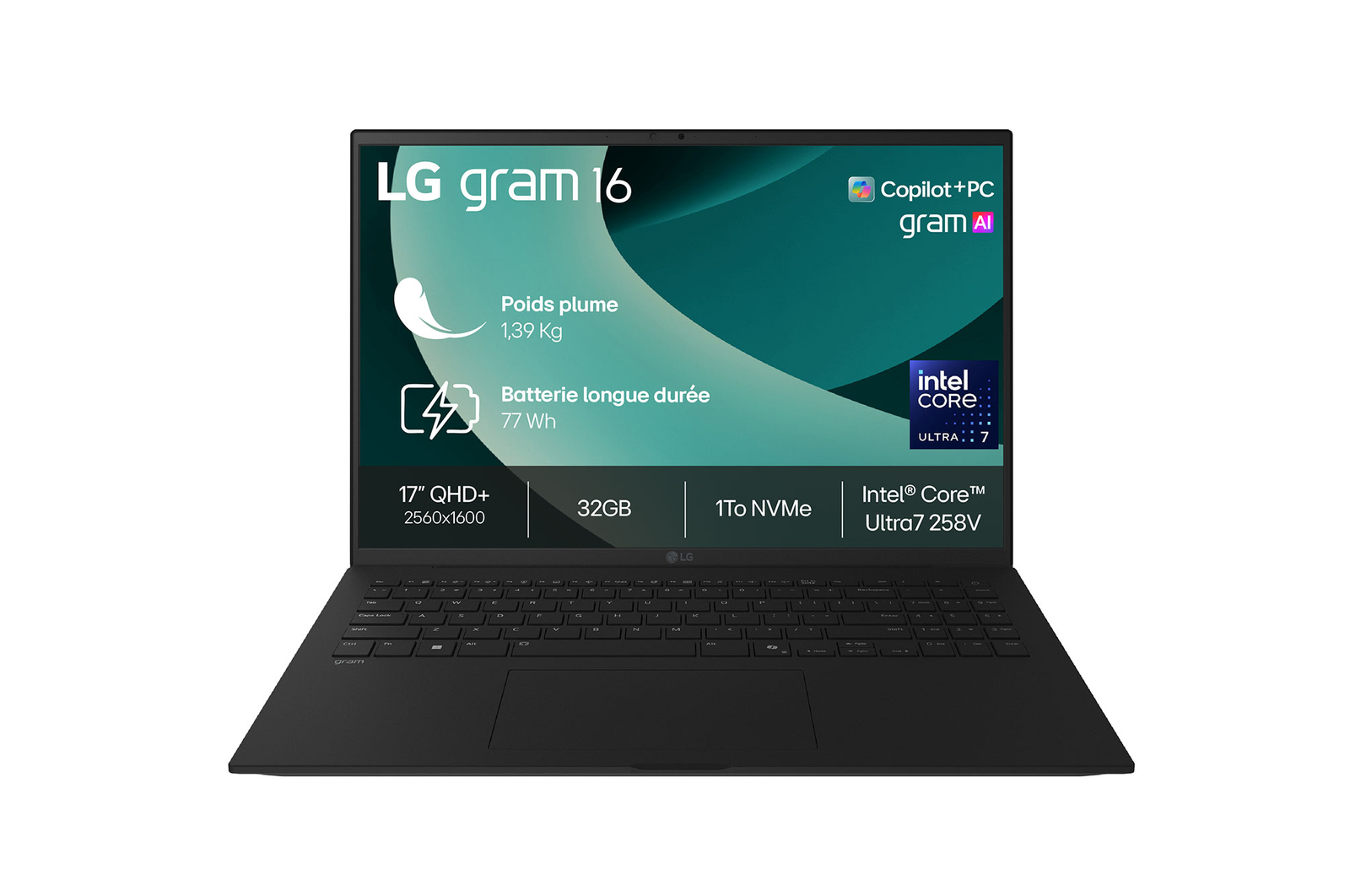 Vue avant de LG gram 16&#34; | Intel® Core™     i5-1334U, 16Go/512Go/Noir LG 16Z90RU-G.AA55F