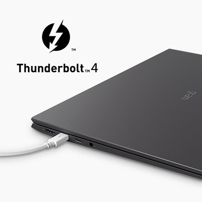 L'image montre un câble connecté au port Thunderbolt™ 4.