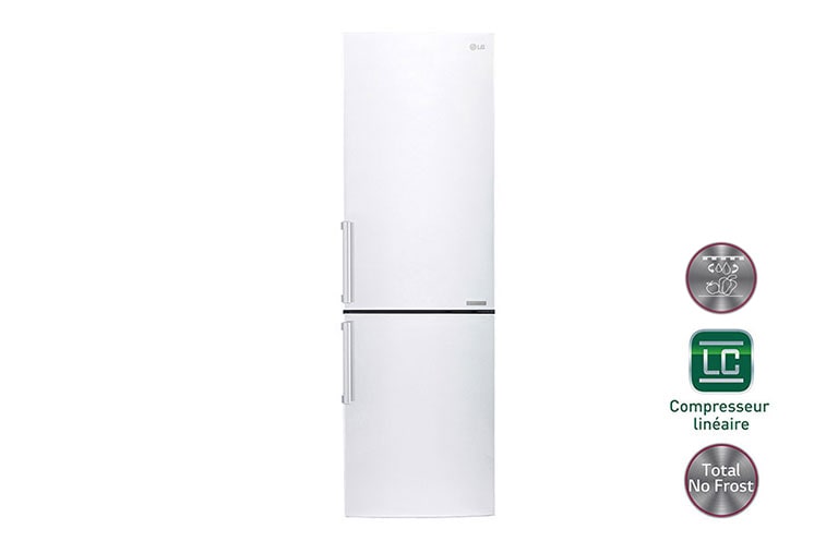 Vue avant de Réfrigérateur combiné | Total No Frost | Compresseur linéaire inverter | Smart Diagnosis™ | Moist Balance Crisper | A&#43;&#43; LG GB6216BWH