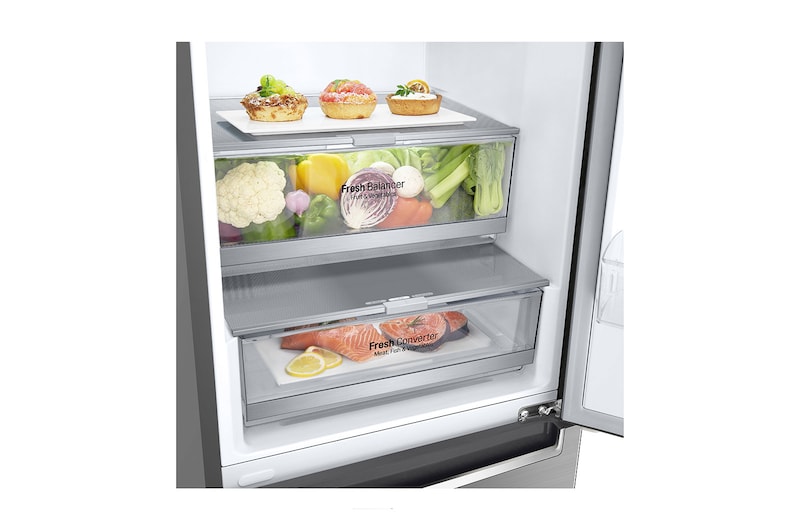 LG Réfrigérateur combiné 341L | Total No Frost  | Compresseur linéaire inverter | Smart Diagnosis™ | 36dB(C) | Moist Balance Crisper | Fresh converter , LG GBB71PZEZN